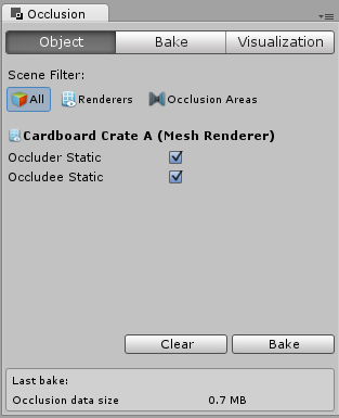 Unity3D:Occlusion Culling 窗口