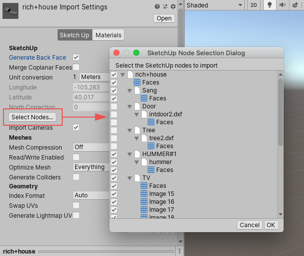 Unity3D:SketchUp Import Settings 窗口