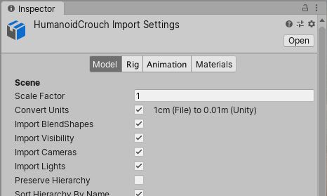 Unity3D:Model Import Settings 窗口