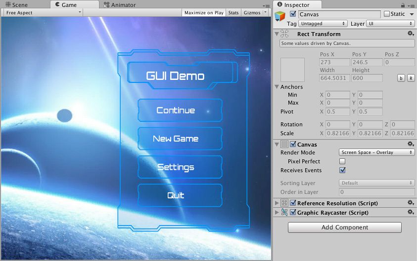 Unity3D :画布组件之画布