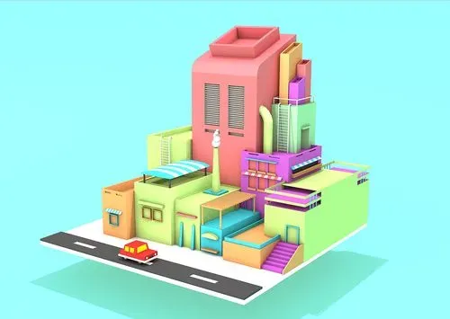低多边形3D城市建模纹理贴图