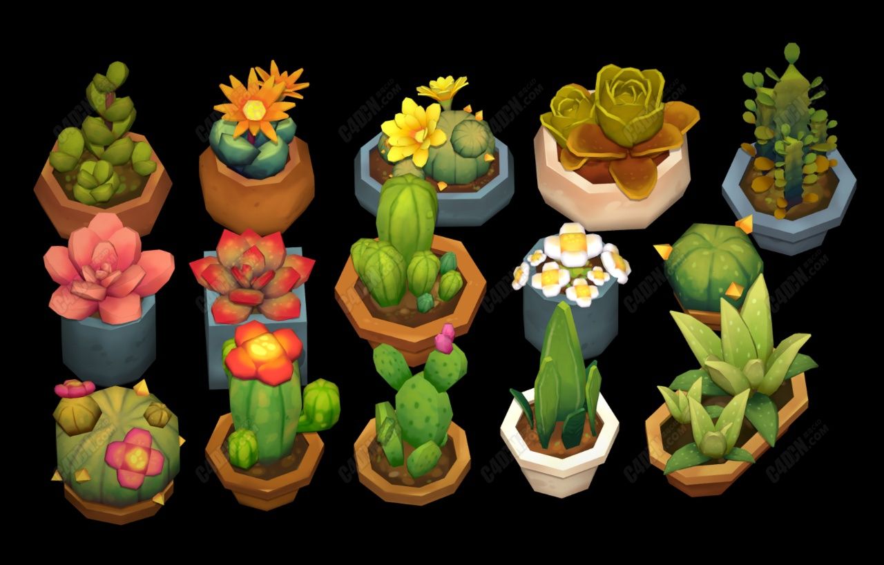 低多边形3D卡通植物模型纹理贴图