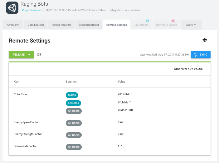 Unity3D ：创建和更改 Remote Settings