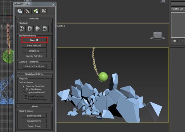 在3ds Max 中使用Mass  FX插件创建链式破坏球打碎墙体的模拟特效