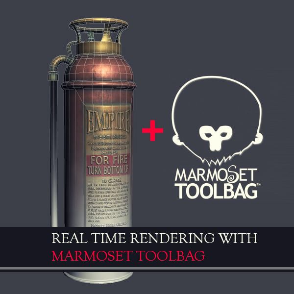 使用Marmoset Toolbag进行灭火器建模和纹理处理，展现灭火器真渲染效果